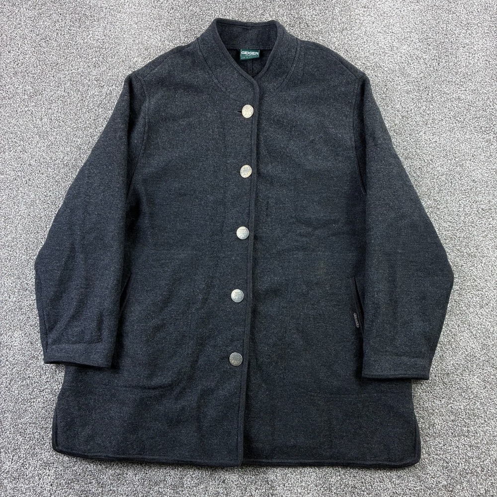 Vintage Geiger Boiled Wool‎ Jacket Women's 48 Black Cardigan Made in Austria